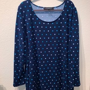 LANE BRYANT. navy blue polka dot long sleeve shirt